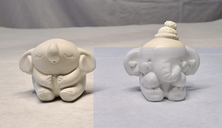 Elephant, duo, squatty, hat, concrete